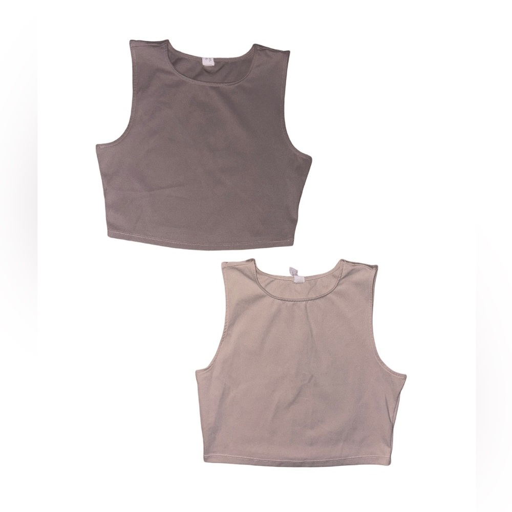 Yogalicious Pure Cloud Cropped Tank Top Duo Brown Taupe Size M